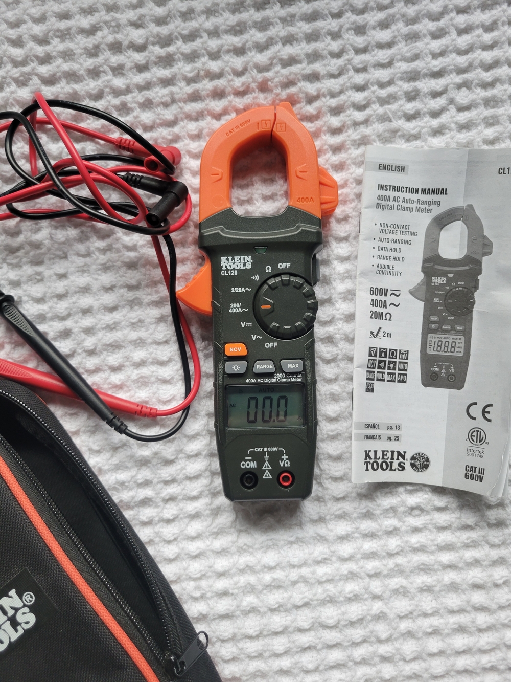 Klein Tools Orange and Black Digital Clamp Meter with Leads and Case - Picture 3 of 12